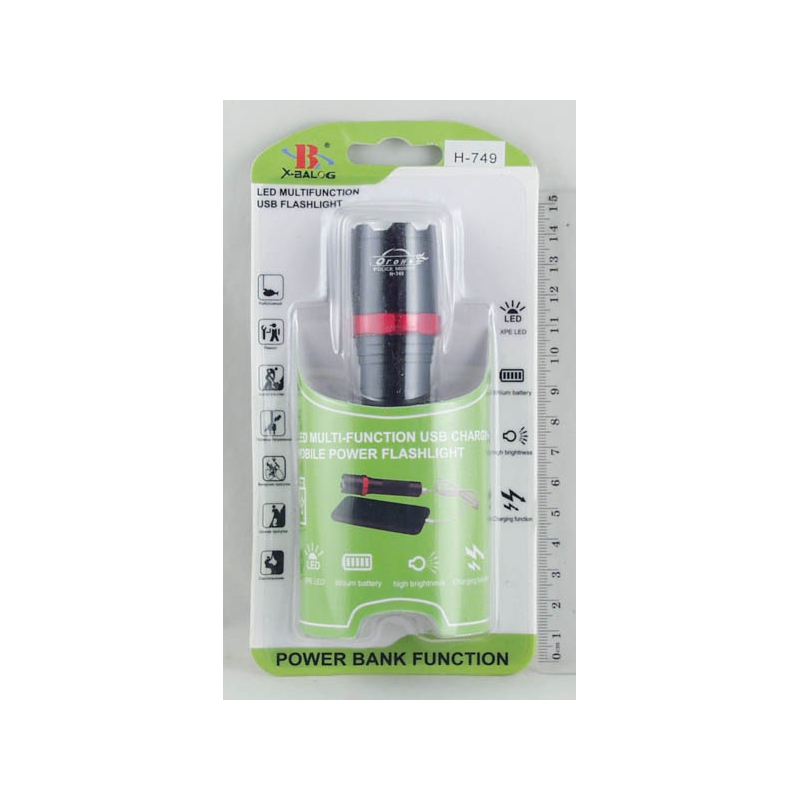 ФОНАРЬ 1диод H-749, встроеный PowerBank, аккумулятор 18650, шнур microUSB, zoom ФОНАРЬ 1диод H-749, встроеный PowerBank, аккумулятор 18650, шнур microUSB, zoom